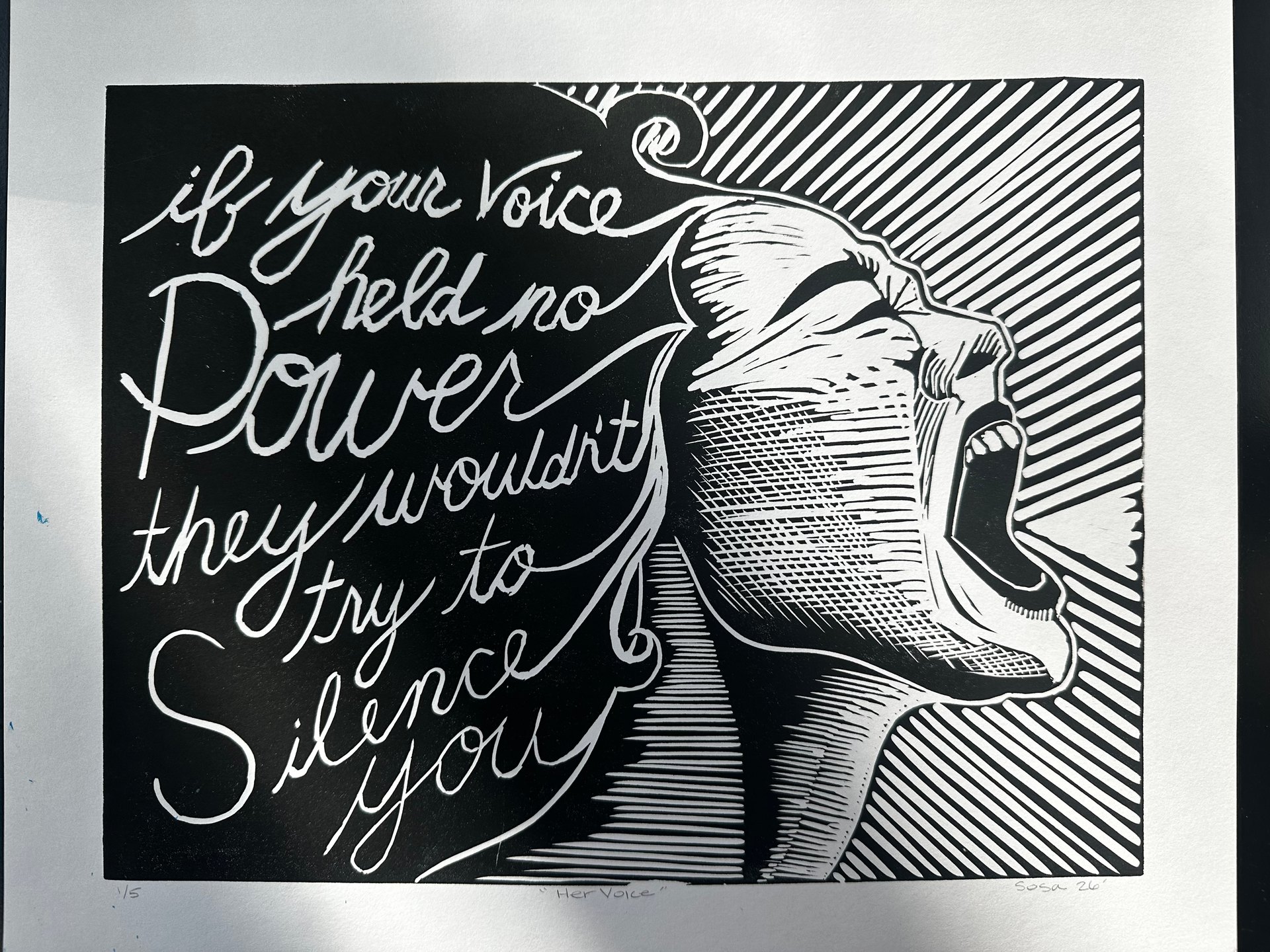 A woman screaming into the void